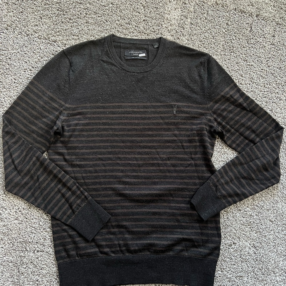 AllSaints Black and Brown Crewneck Sweater